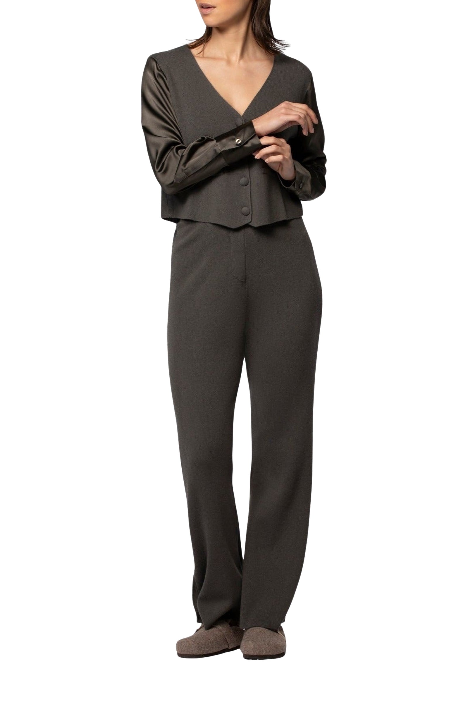 Bani flared knitted trousers with silk stripes - Thyme