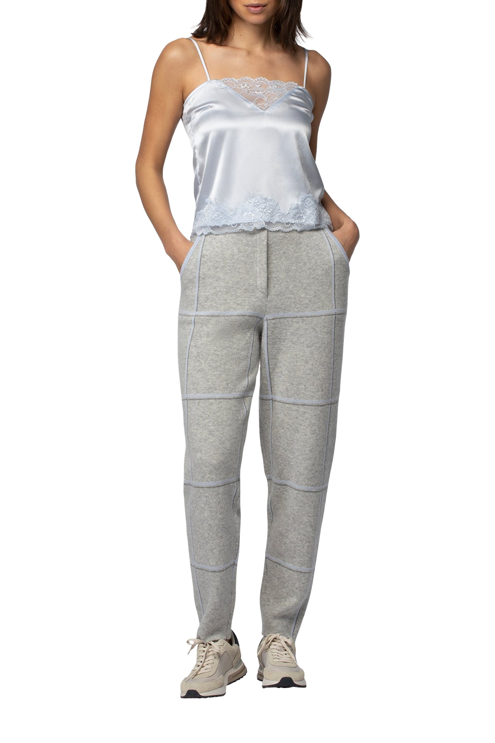 Baxi straight-leg checked trousers with lurex detail - Grey