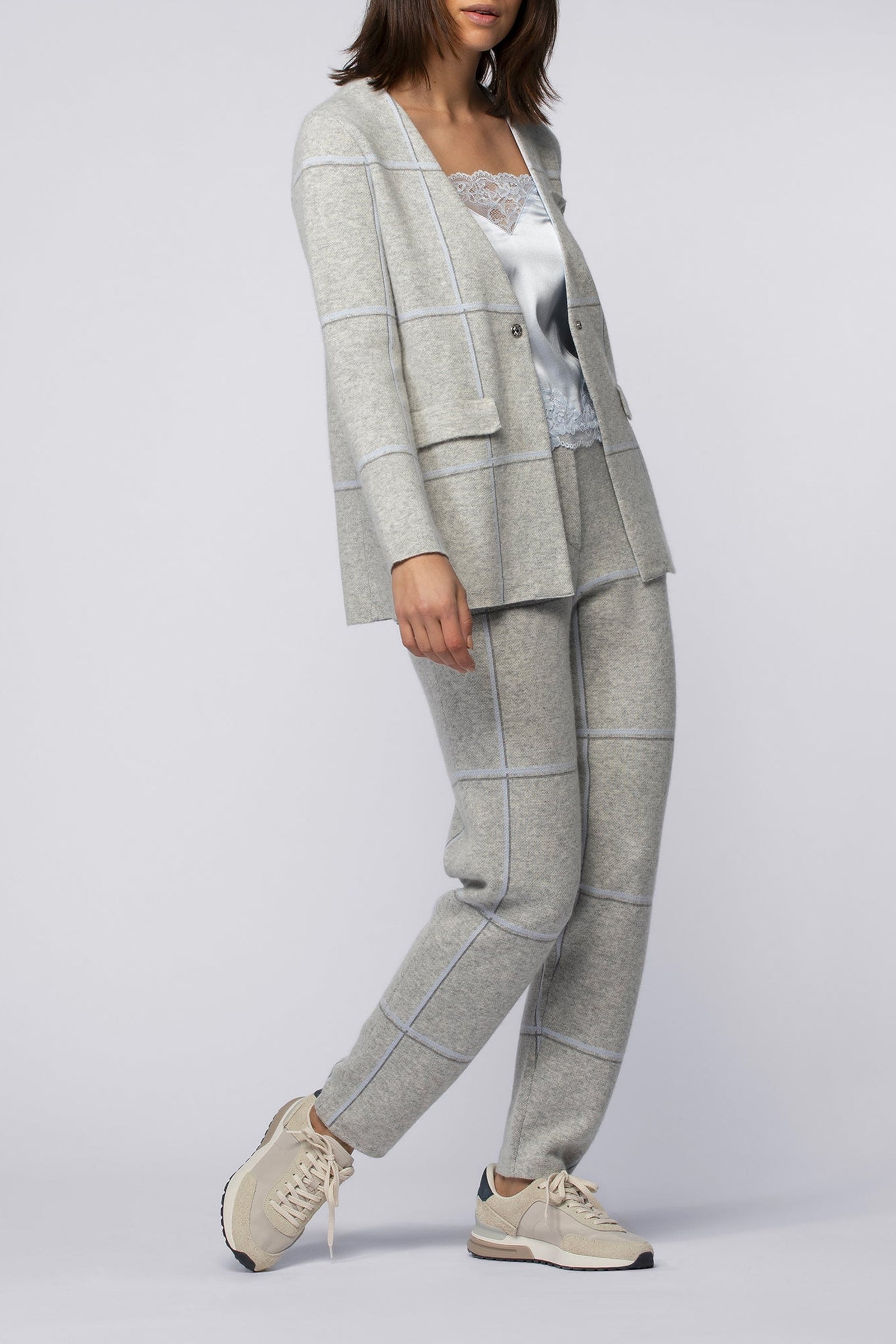 Baxi straight-leg checked trousers with lurex detail - Grey