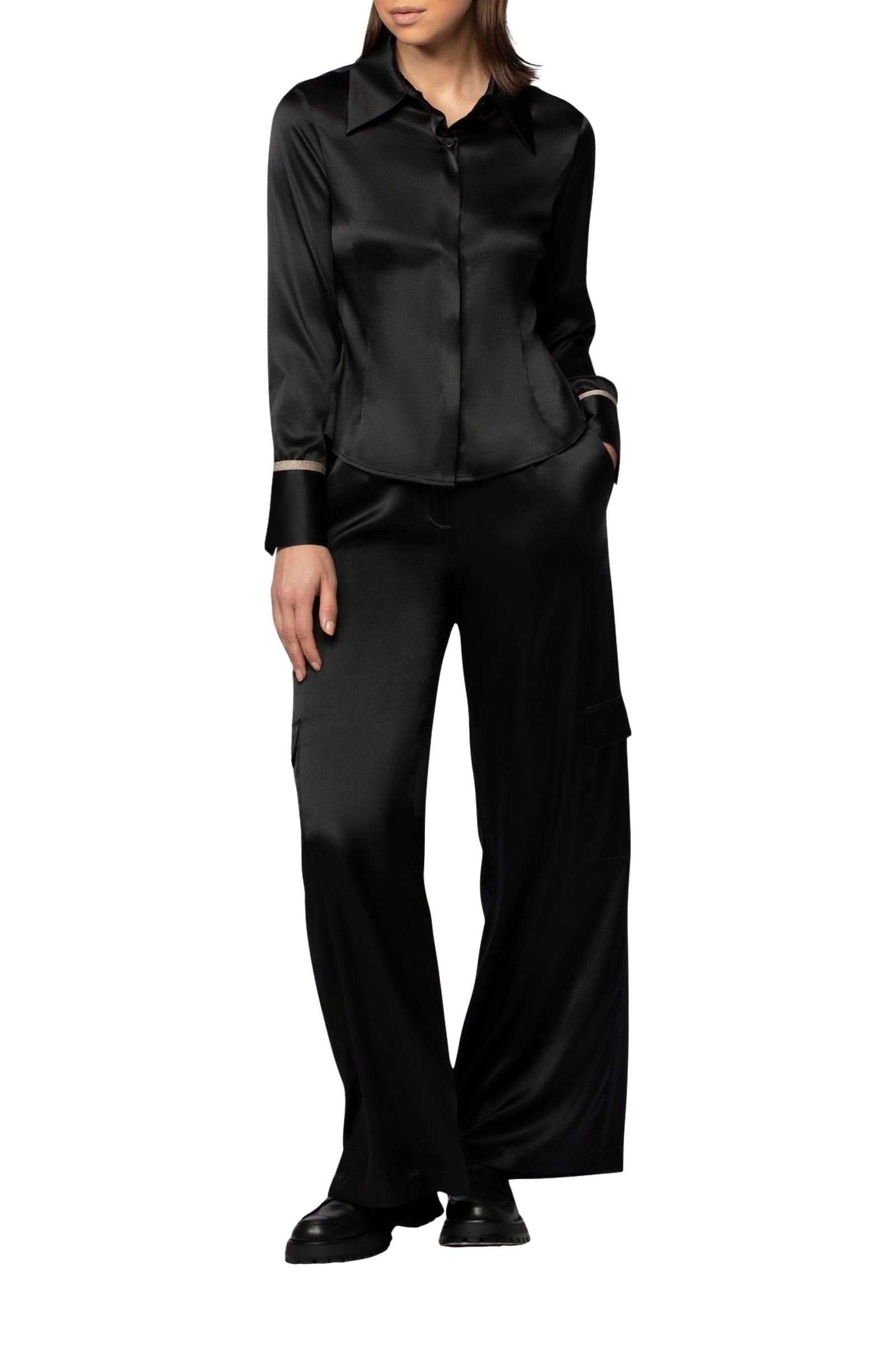 Bilale stretch silk cargo trousers - Black