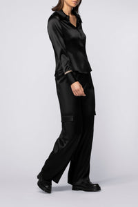 Bilale stretch silk cargo trousers - Black