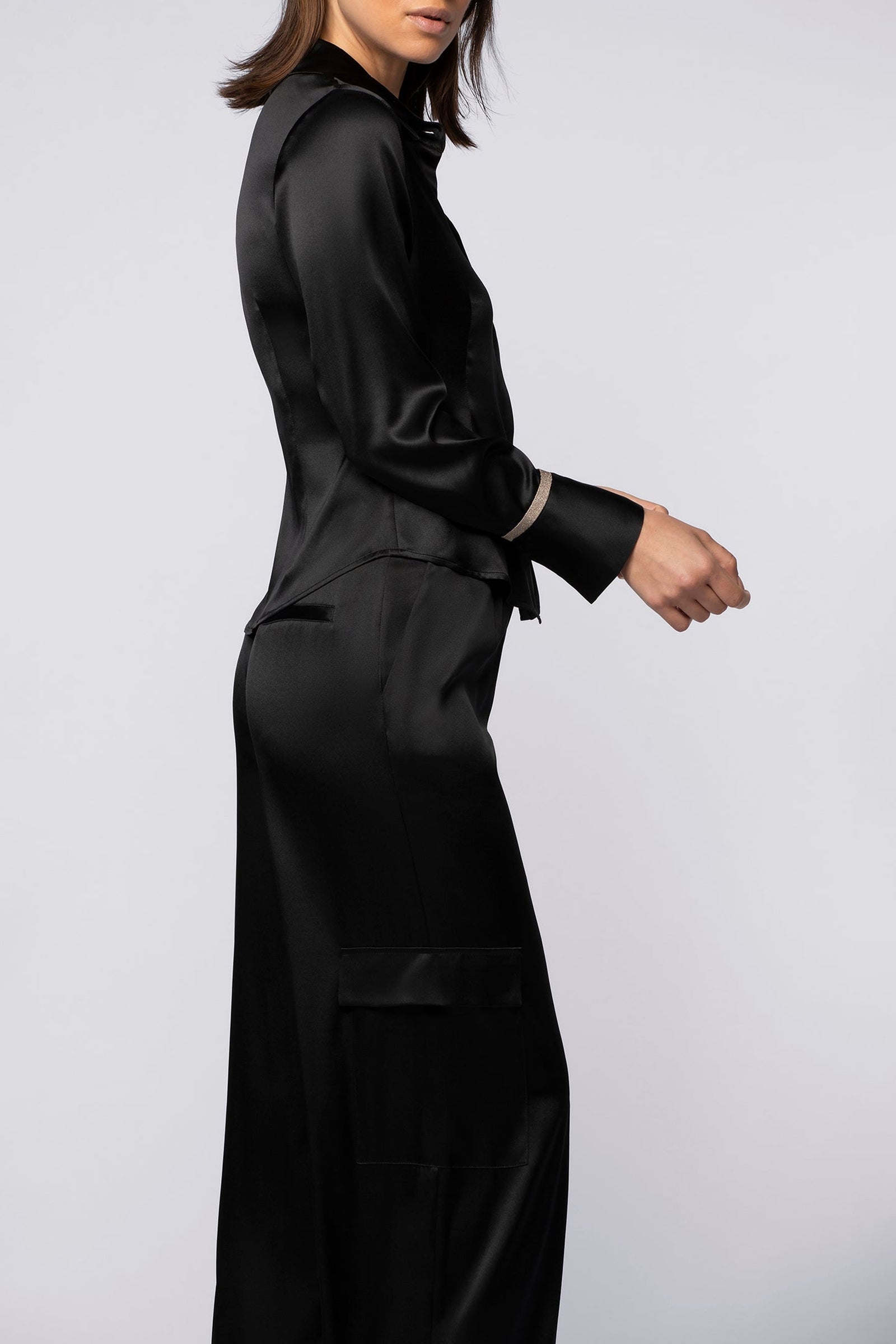 Bilale stretch silk cargo trousers - Black