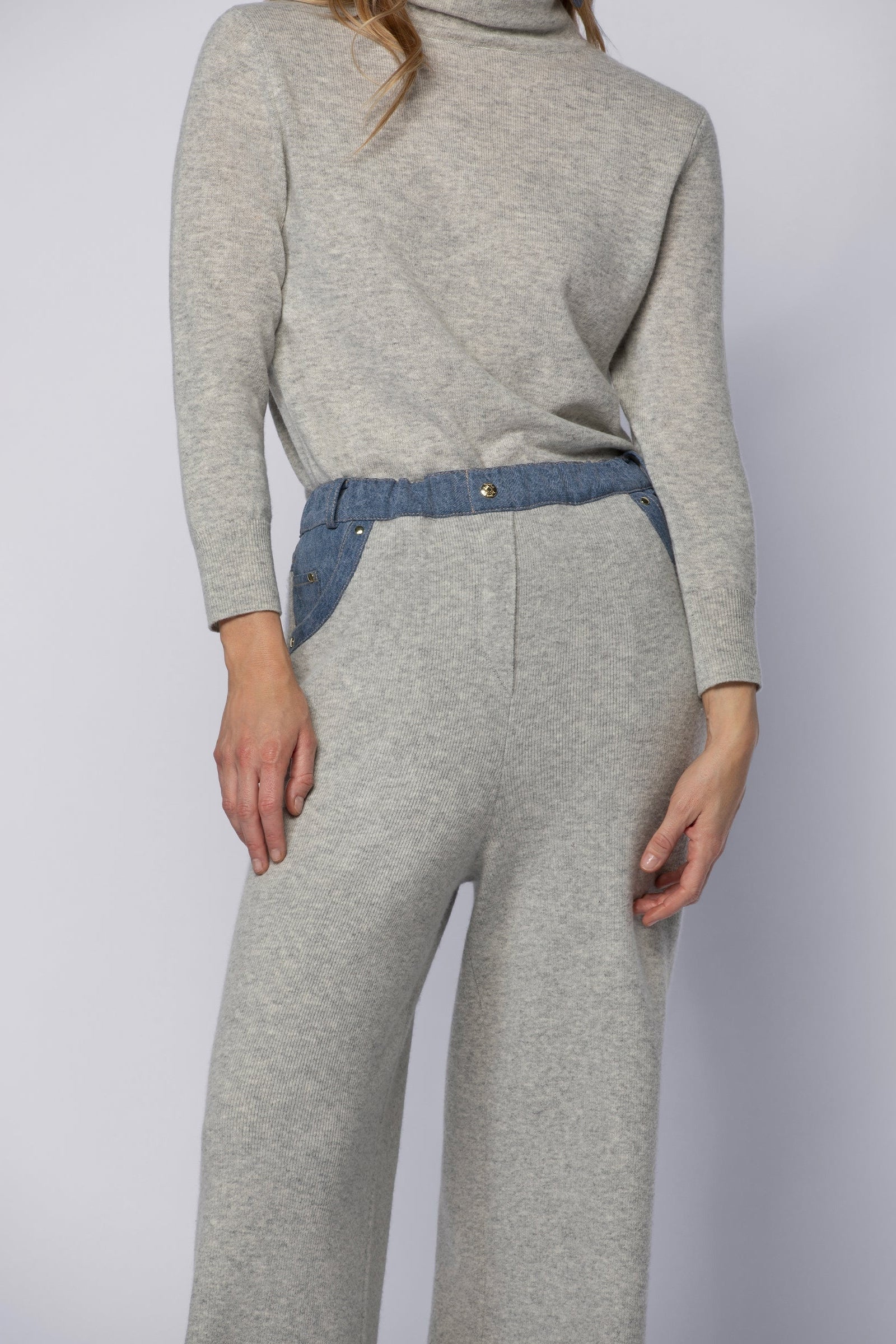 Pantalon Bina ample en maille et denim - Grey