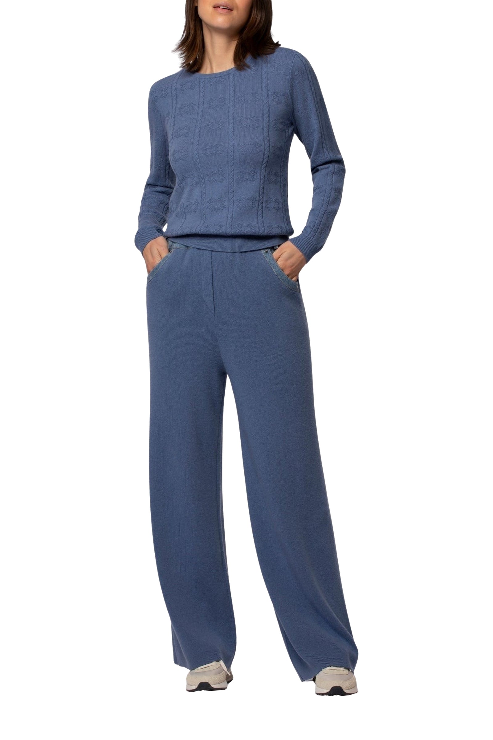 Loose-fitting knitted and denim Bina trousers - Ocean