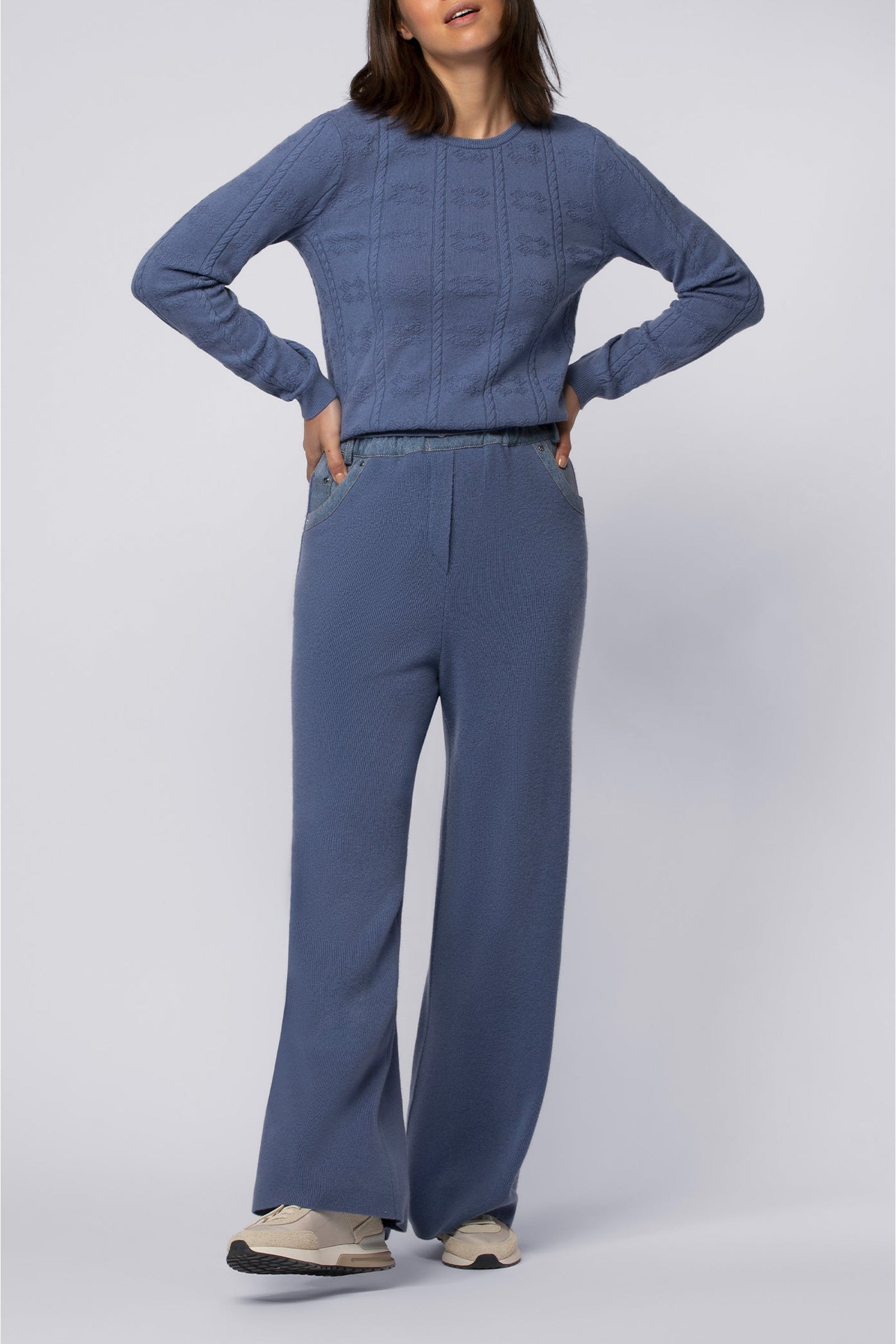 Loose-fitting knitted and denim Bina trousers - Ocean