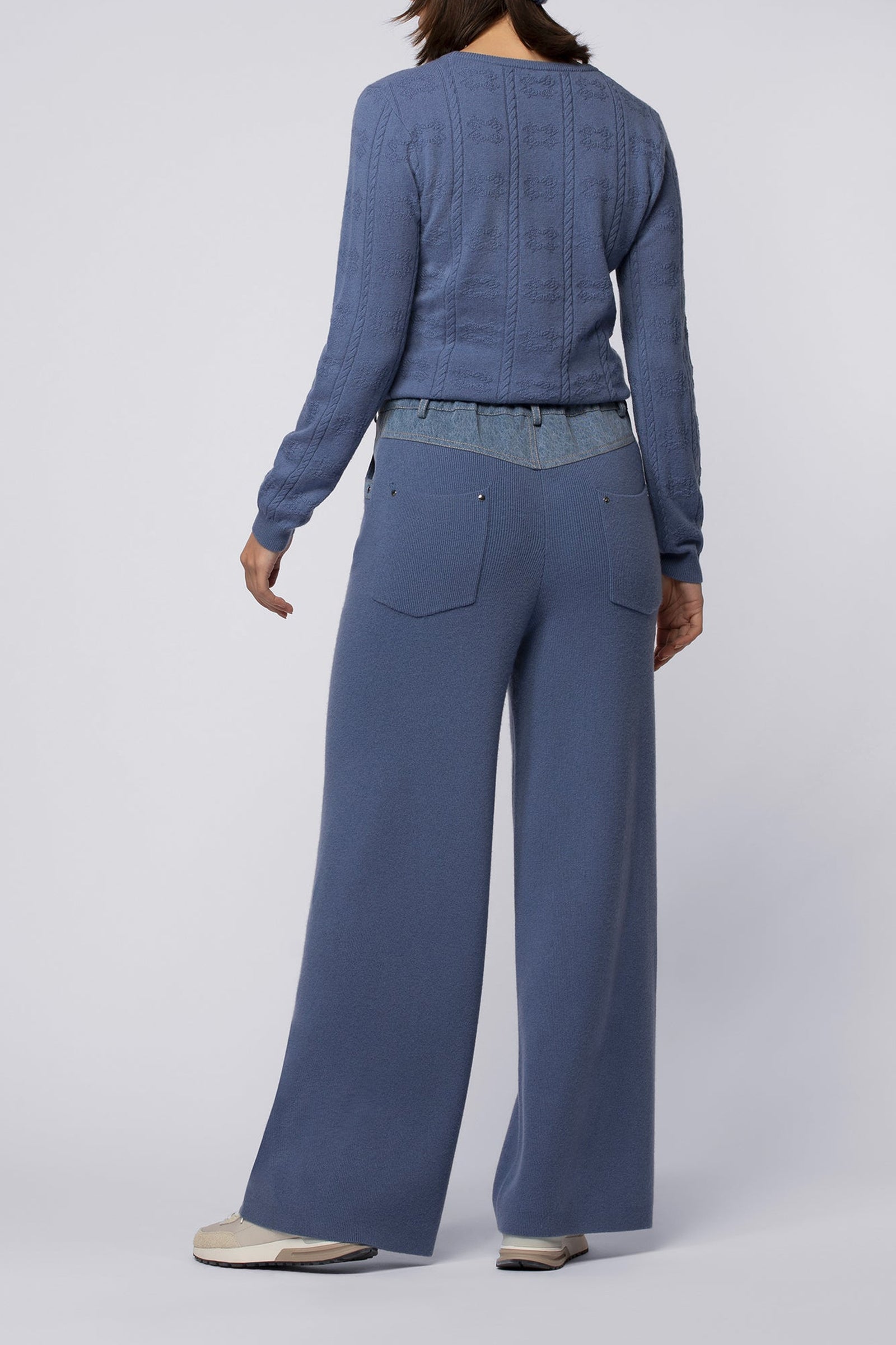 Loose-fitting knitted and denim Bina trousers - Ocean
