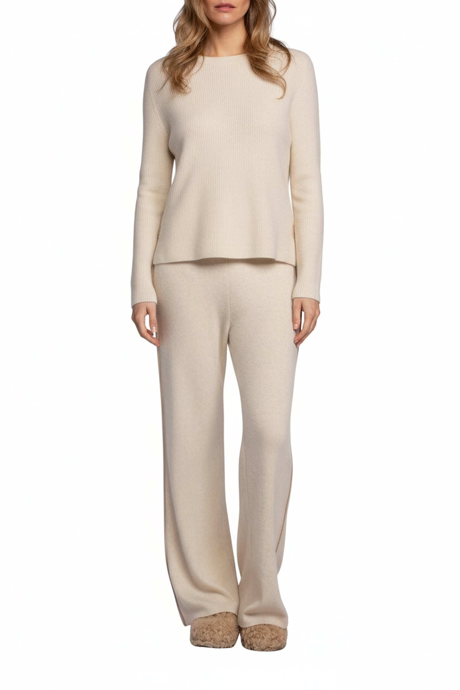 Straight-leg wool and cashmere Bully trousers with stripes - Beige