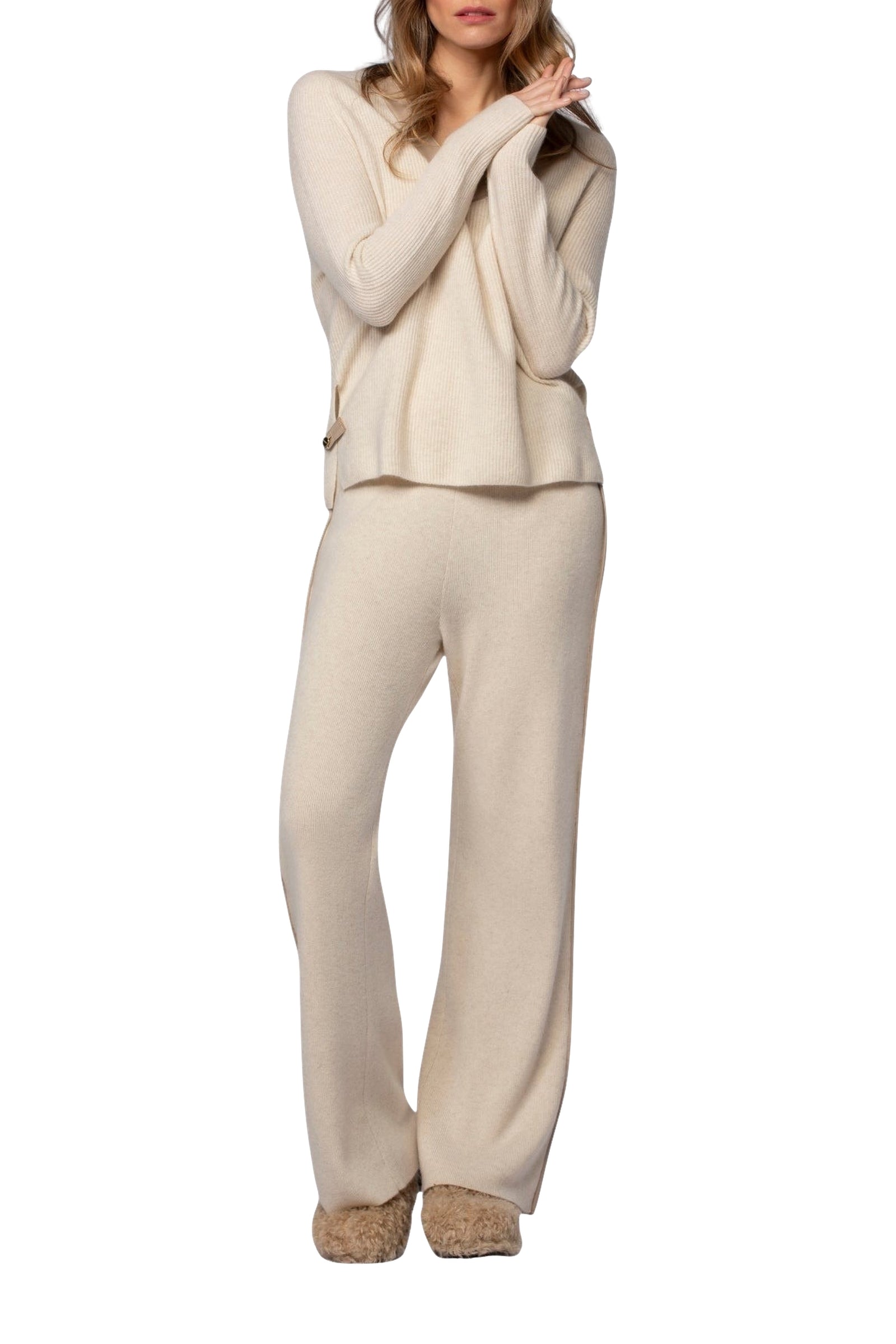 Straight-leg wool and cashmere Bully trousers with stripes - Beige