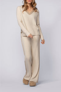 Straight-leg wool and cashmere Bully trousers with stripes - Beige