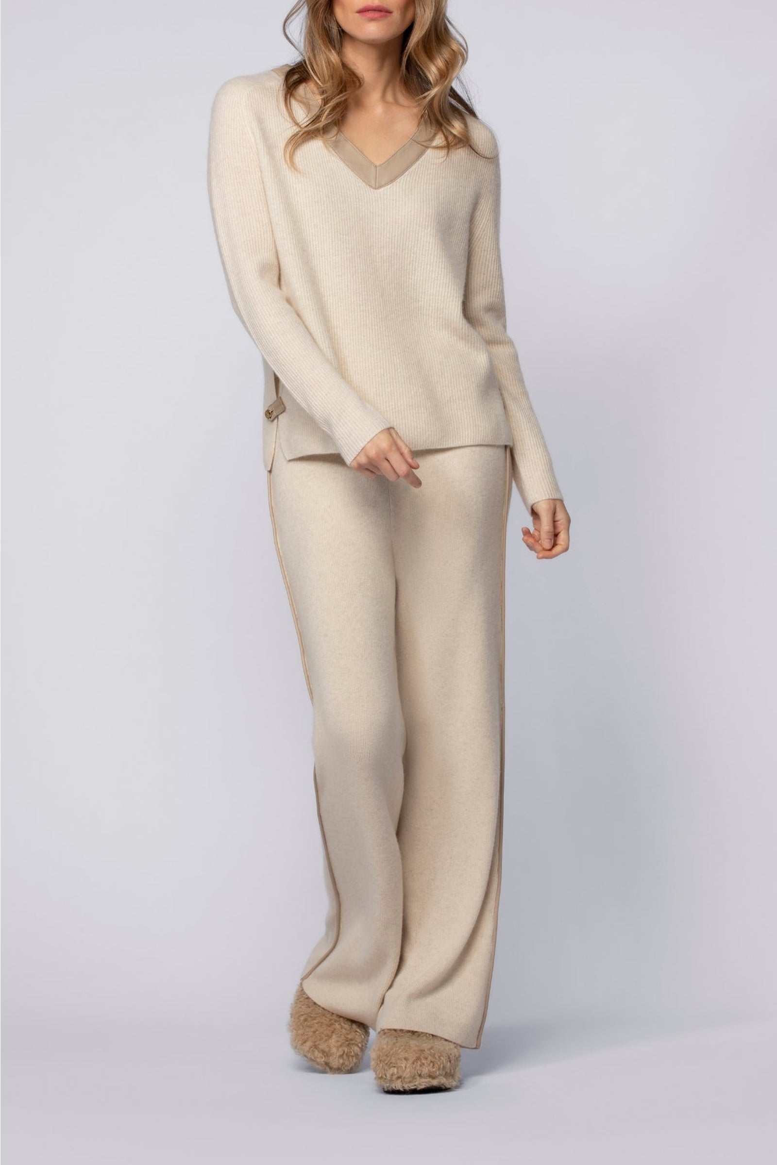 Straight-leg wool and cashmere Bully trousers with stripes - Beige
