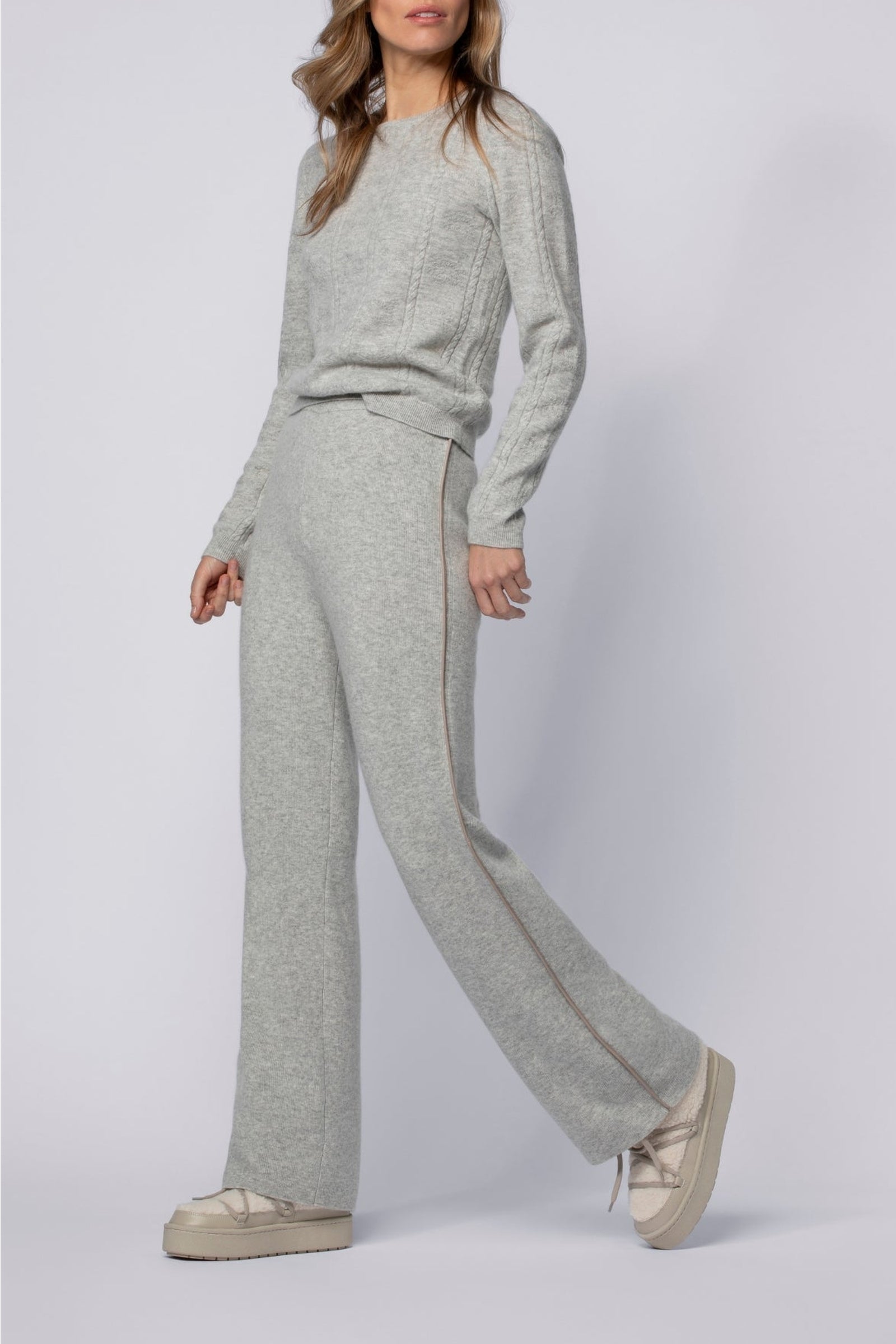 Straight-leg wool and cashmere Bully trousers with stripes - Grey
