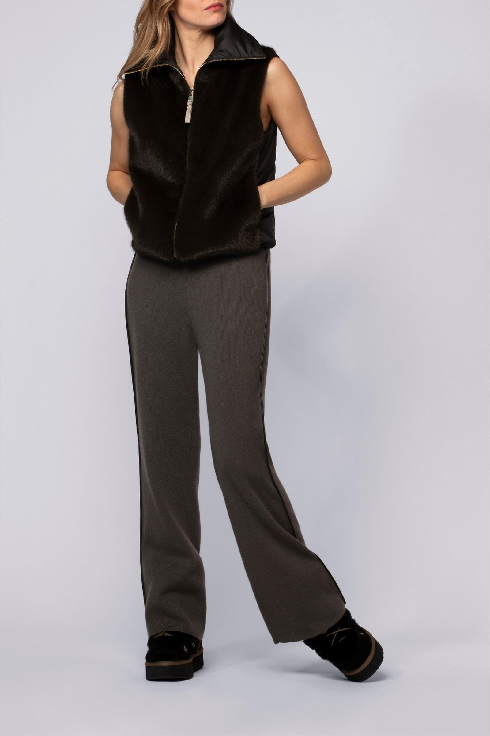 Pantalon Bully droit en laine et cachemire à bandes - Thym