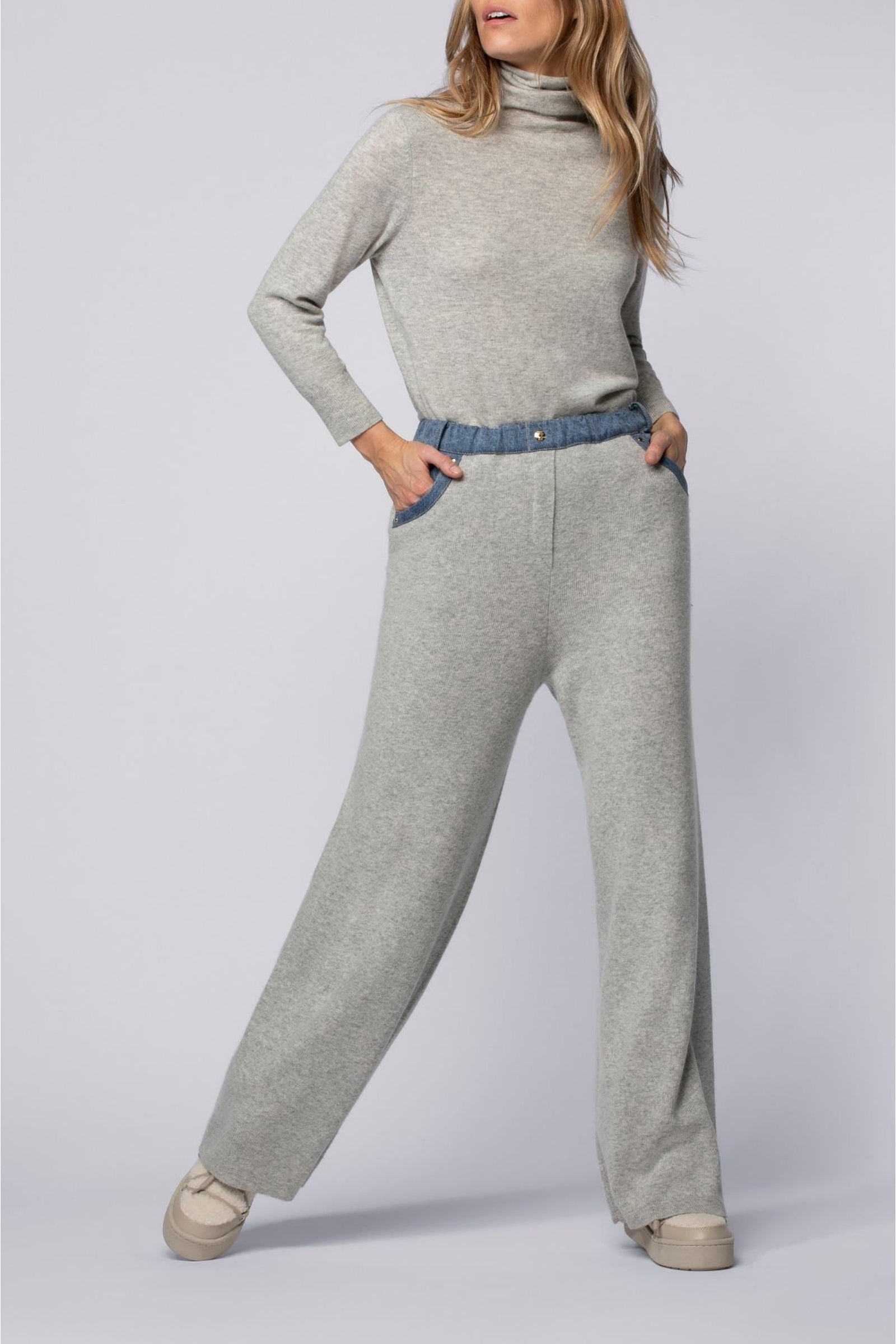 Pantalon Bina ample en maille et denim - Grey
