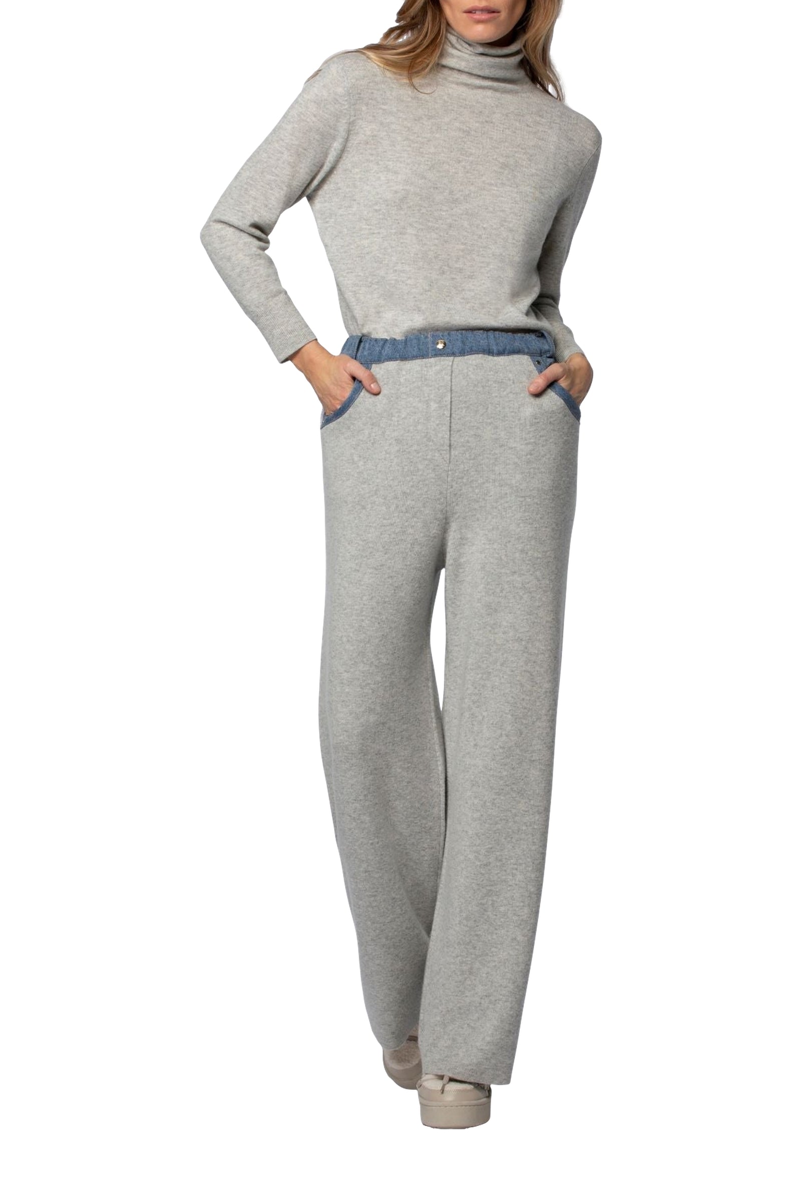 Pantalon Bina ample en maille et denim - Grey