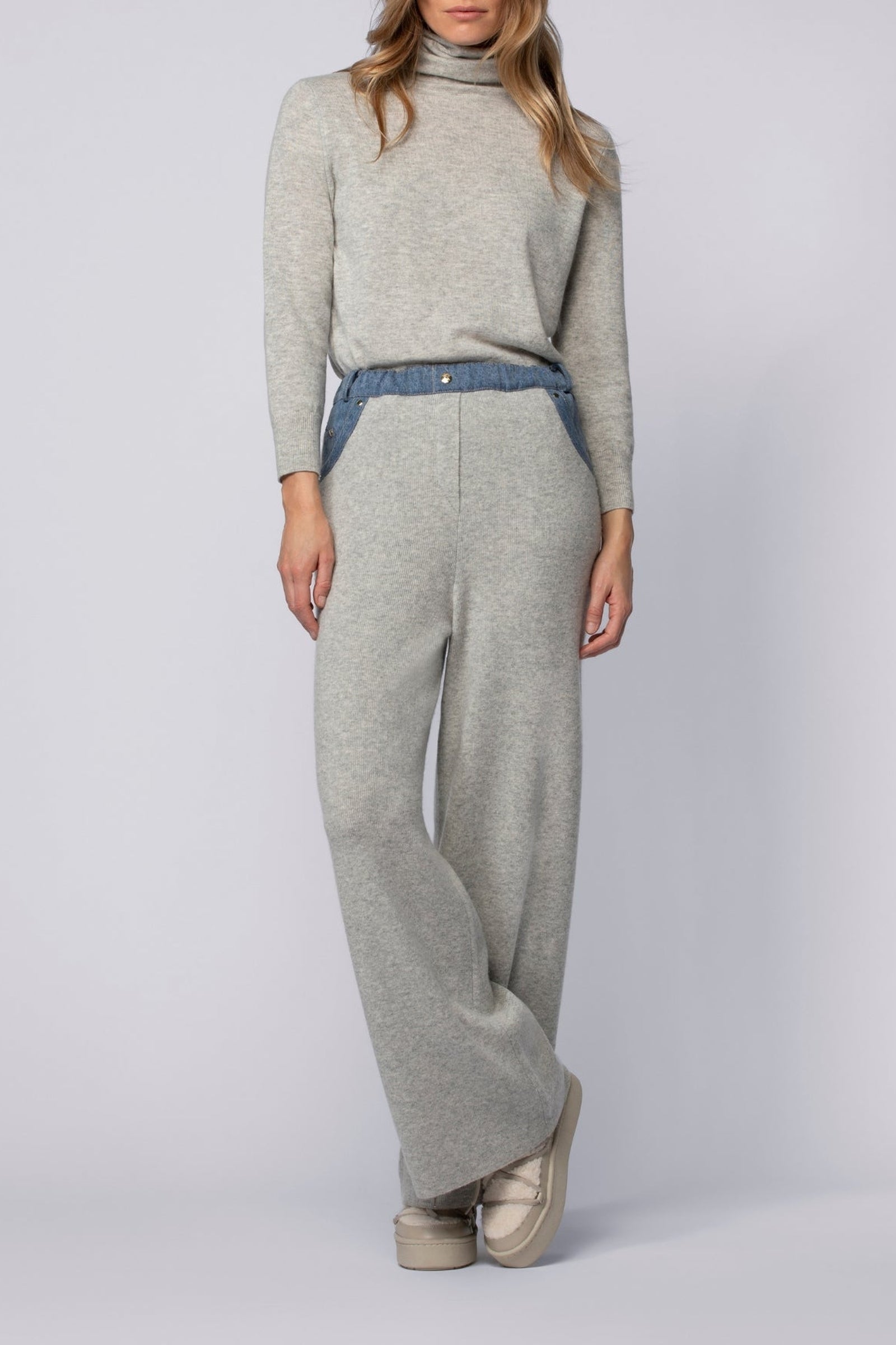 Pantalon Bina ample en maille et denim - Grey