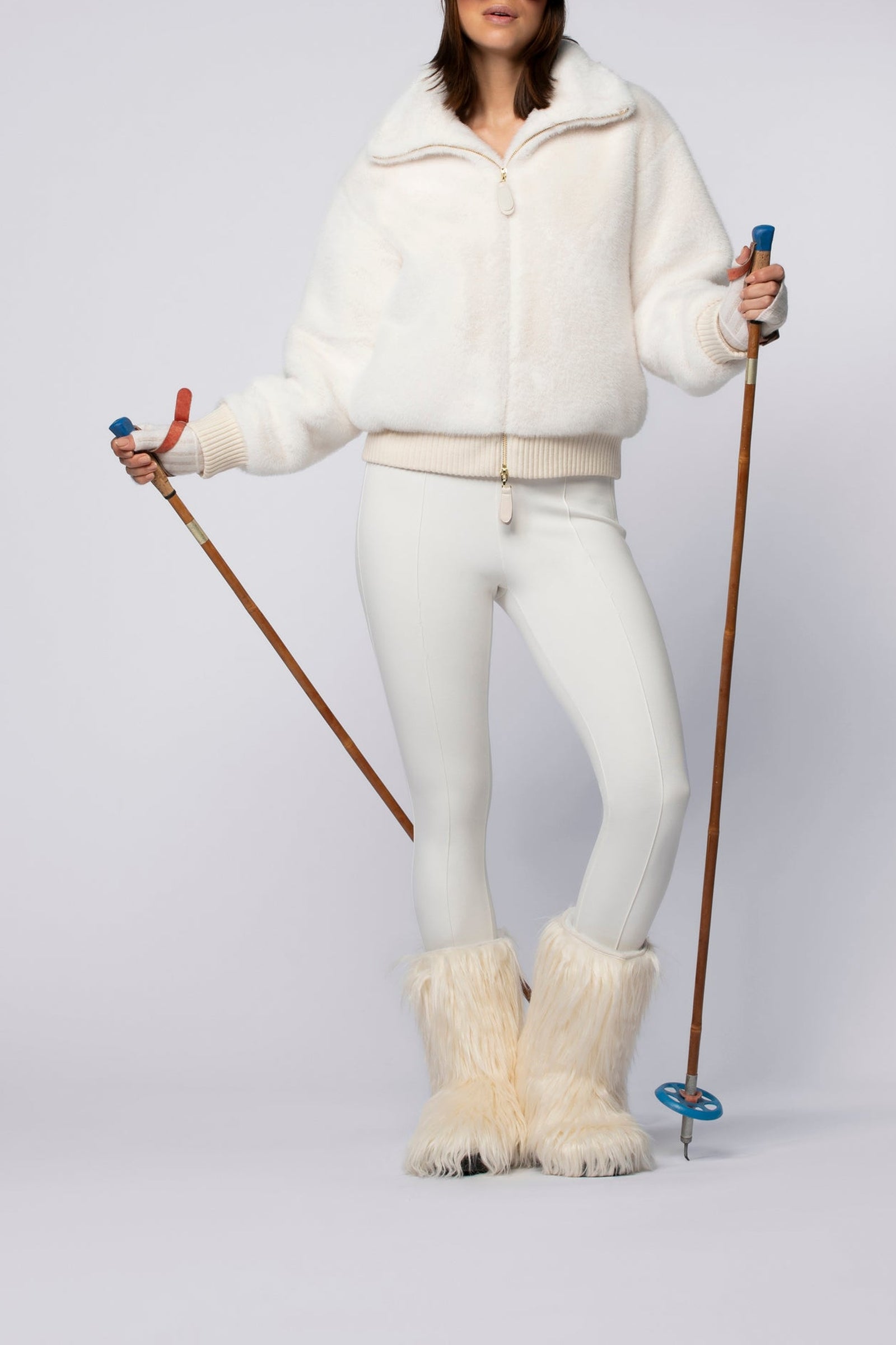 Gala long-sleeved faux fur jacket - White