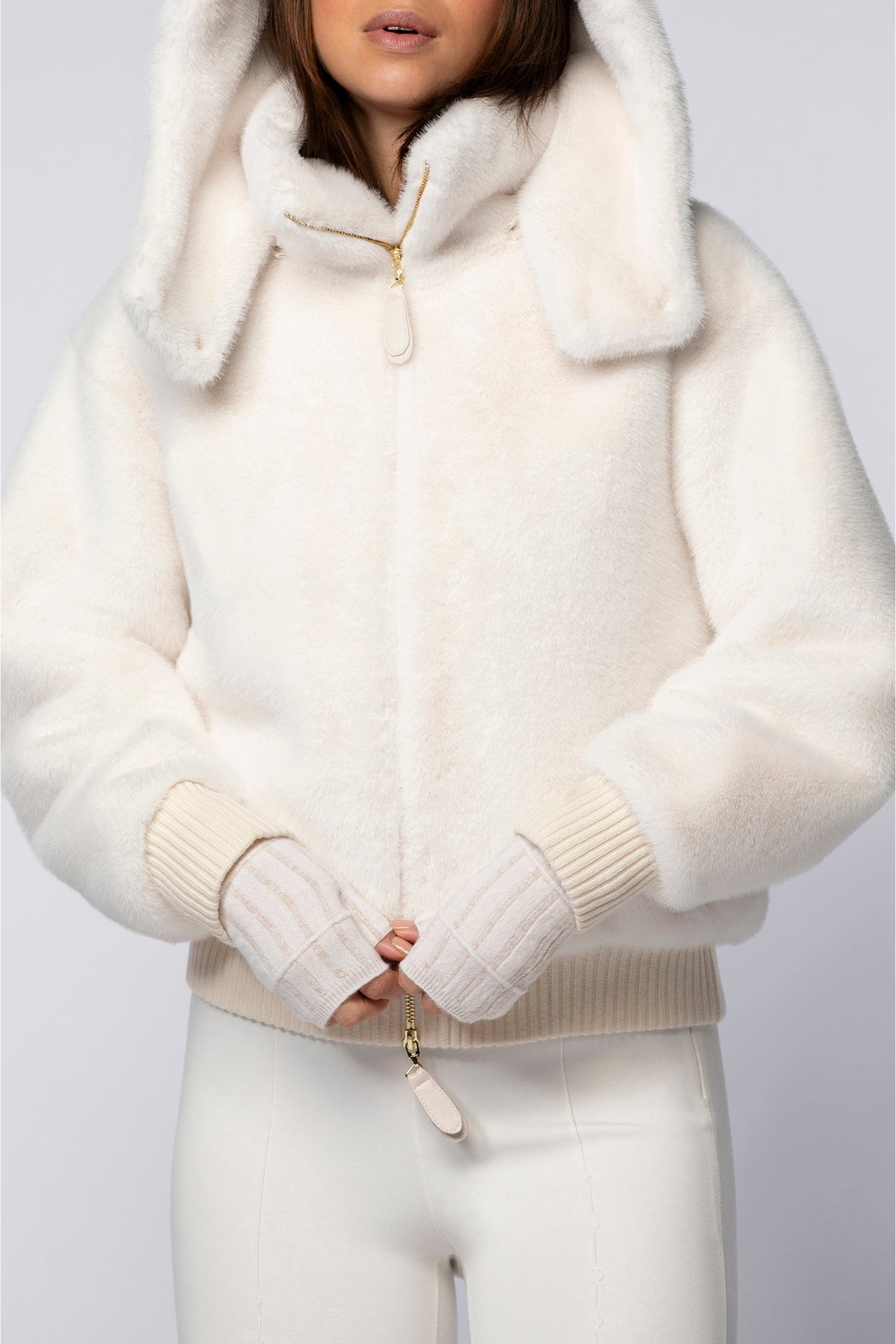 Gala long-sleeved faux fur jacket - White