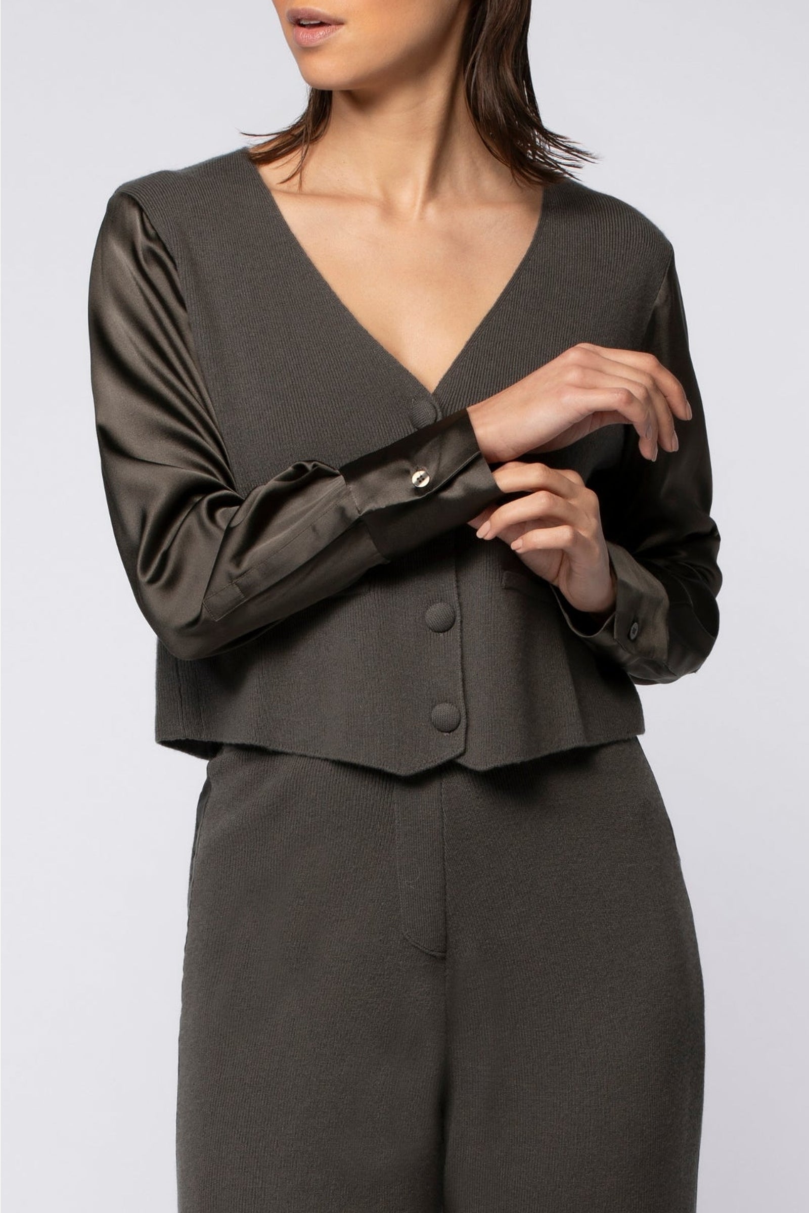 Gilet Gapi bi-matière en maille et soie stretch - Thym