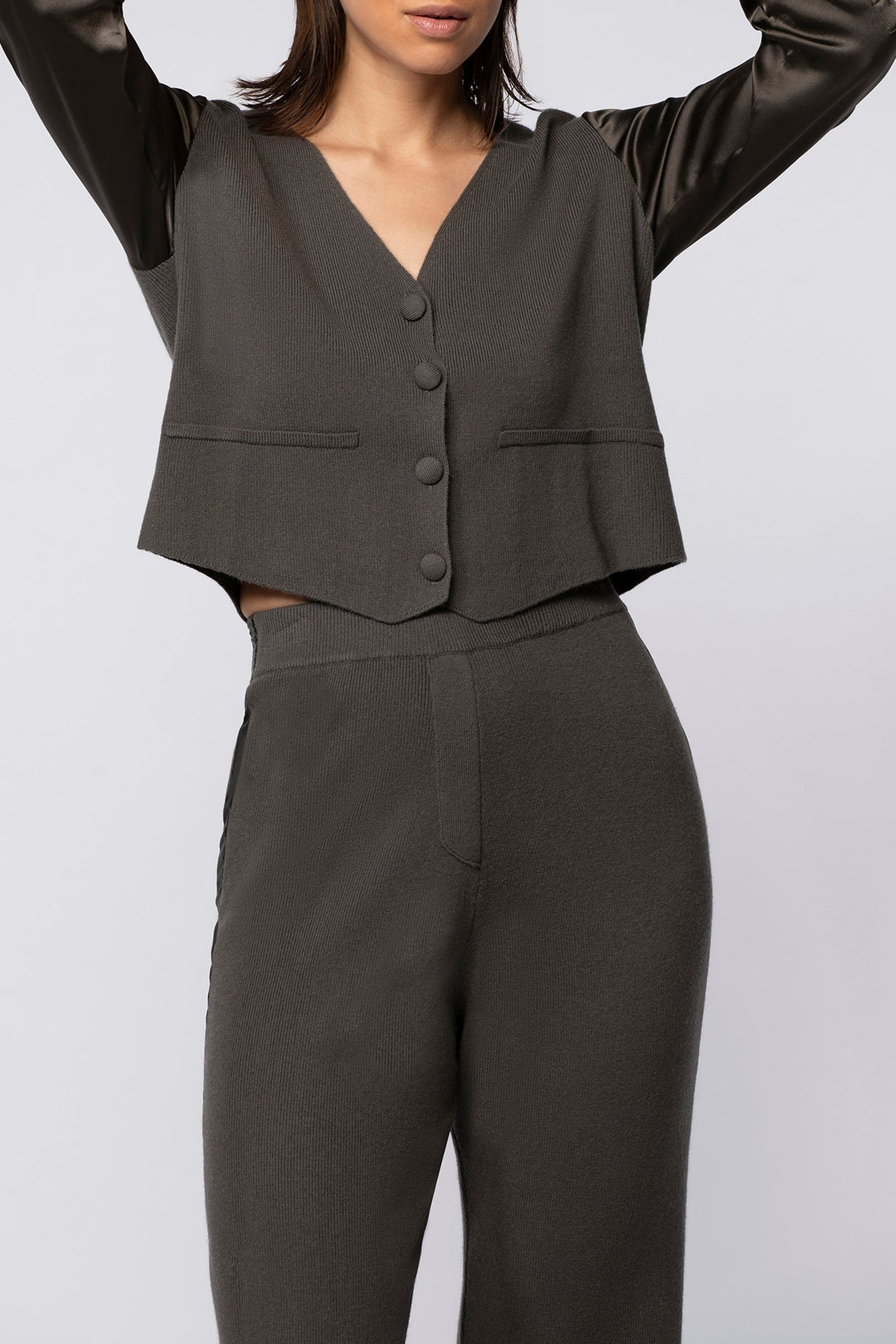 Gilet Gapi bi-matière en maille et soie stretch - Thym