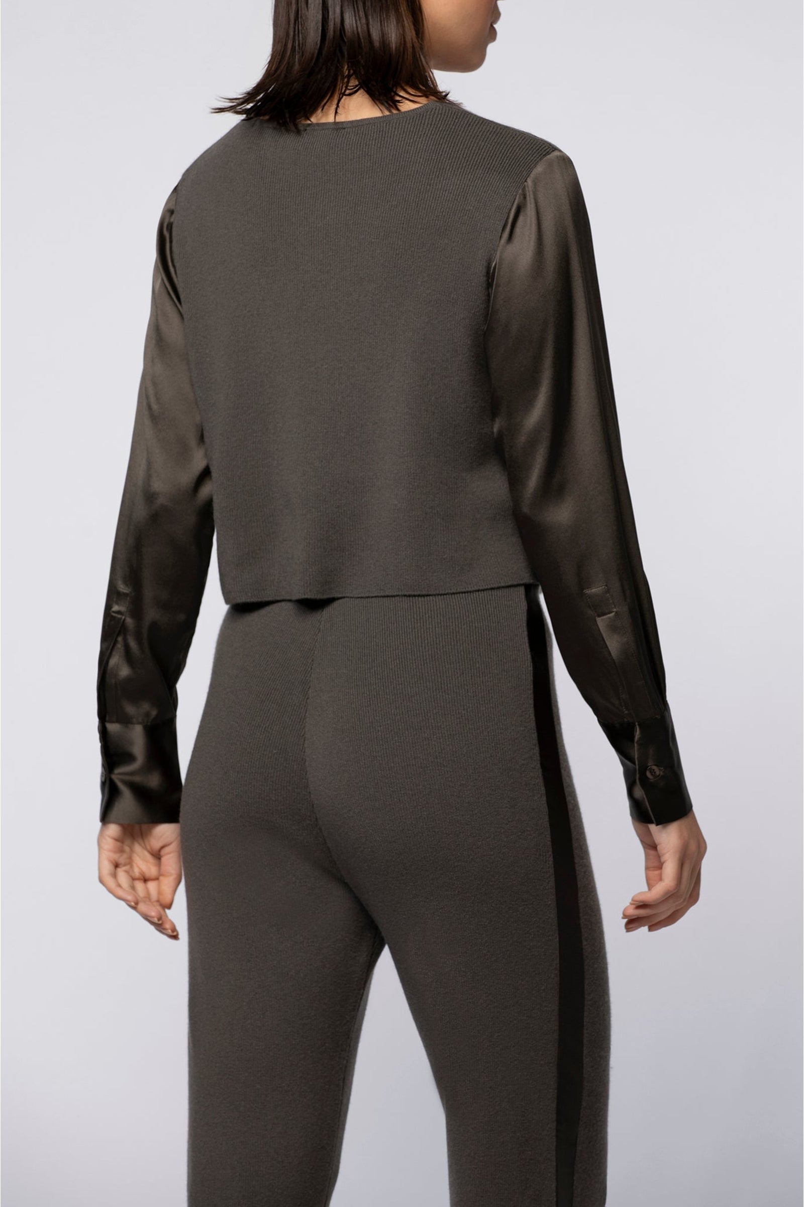 Gilet Gapi bi-matière en maille et soie stretch - Thym