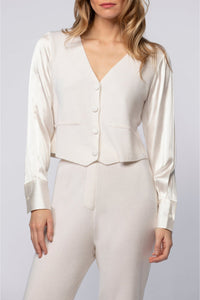 Gilet Gapi bi-matière en maille et soie stretch - White