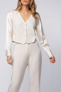 Gilet Gapi bi-matière en maille et soie stretch - White