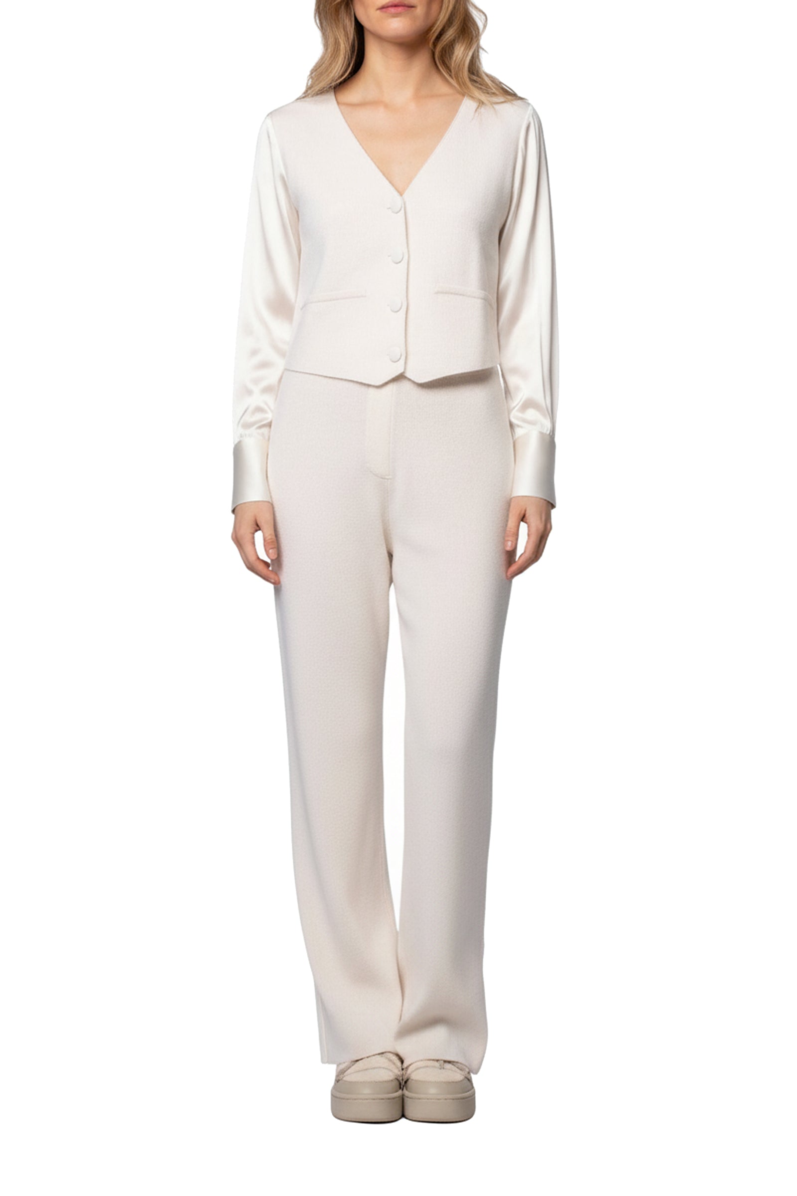 Gilet Gapi bi-matière en maille et soie stretch - White