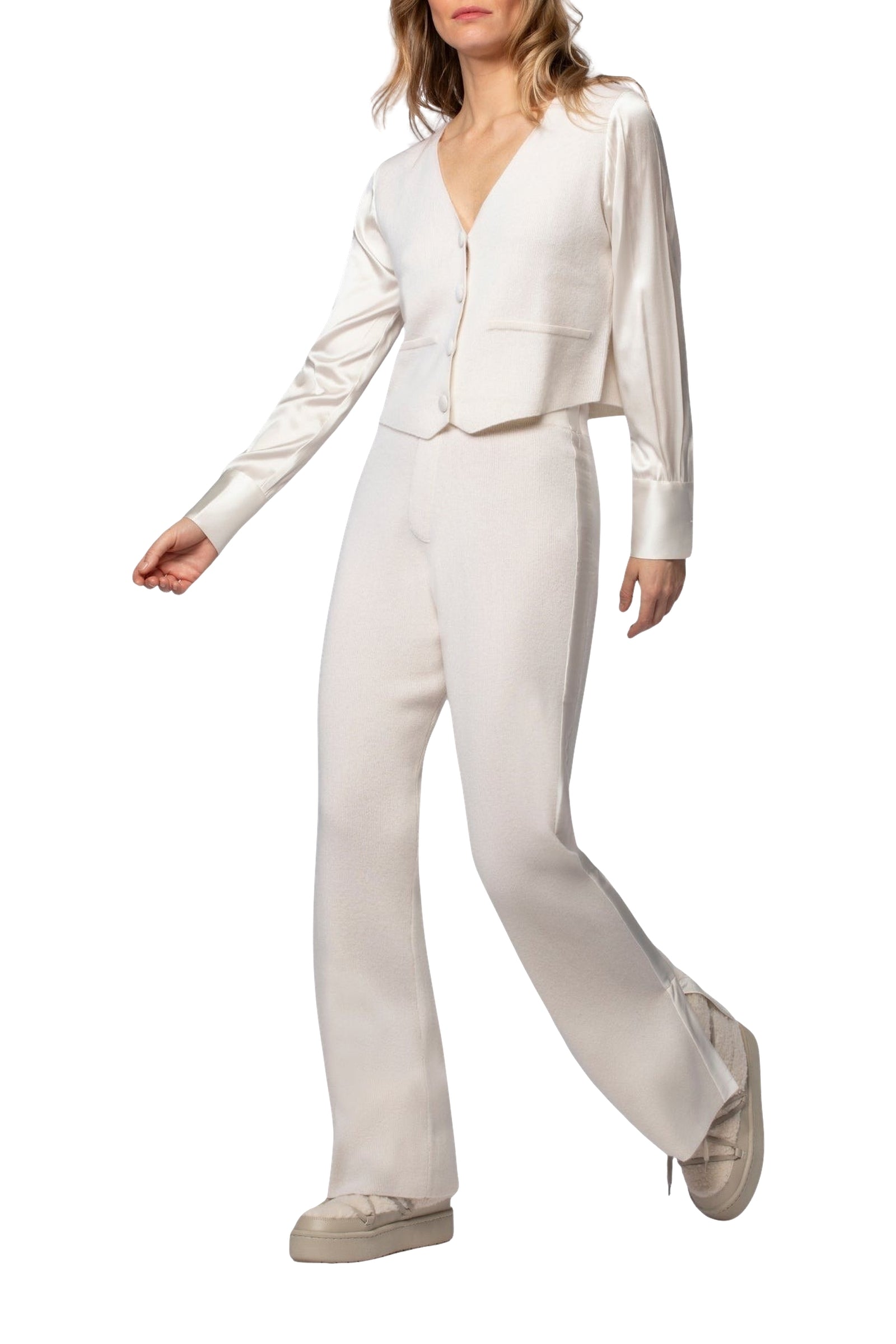 Gilet Gapi bi-matière en maille et soie stretch - White