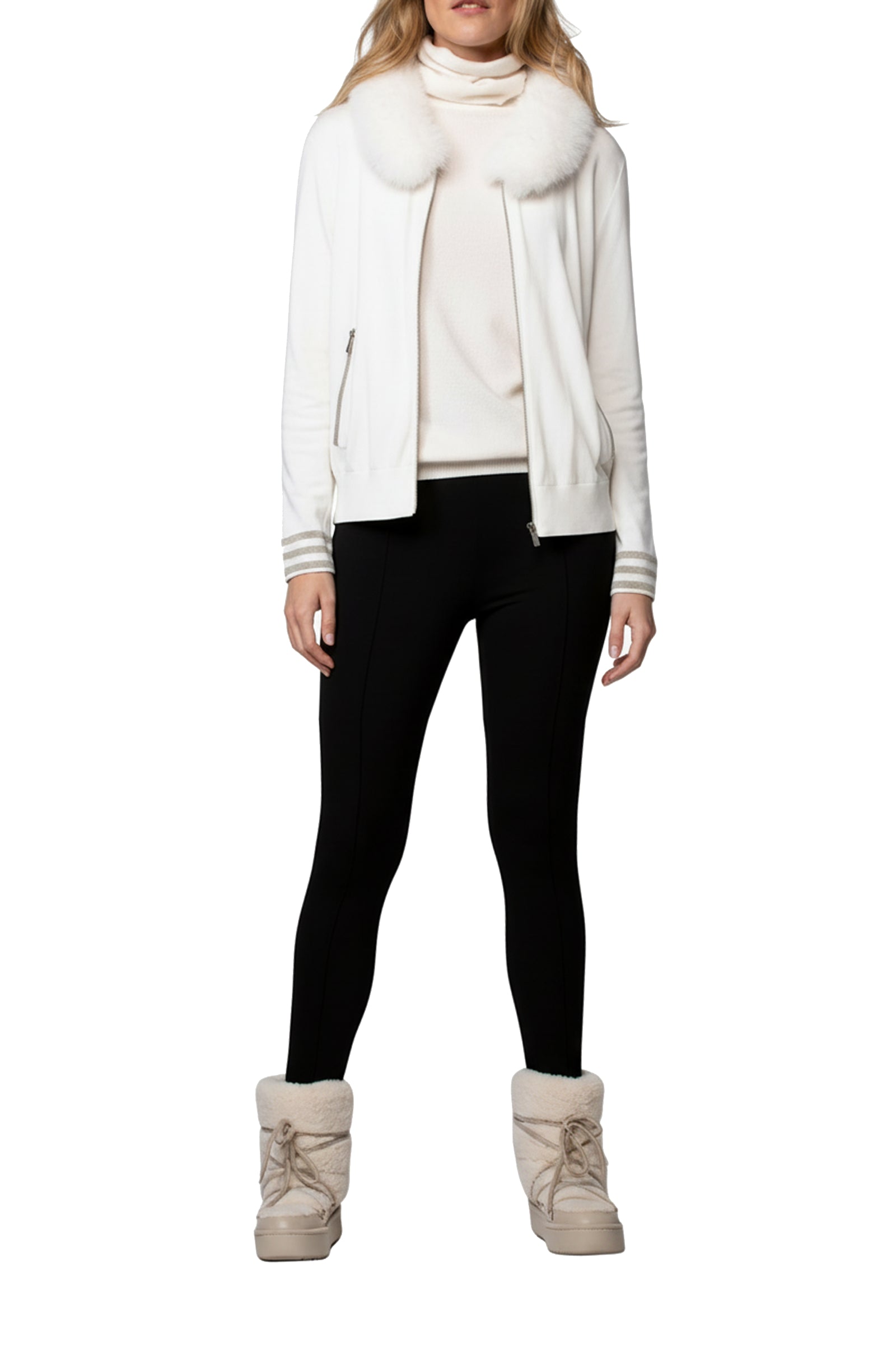 Glen ultra-fine knit cardigan with collar - White