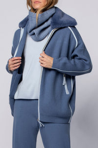 Grana wool and cashmere cardigan with collar - Ocean