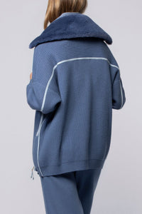 Grana wool and cashmere cardigan with collar - Ocean