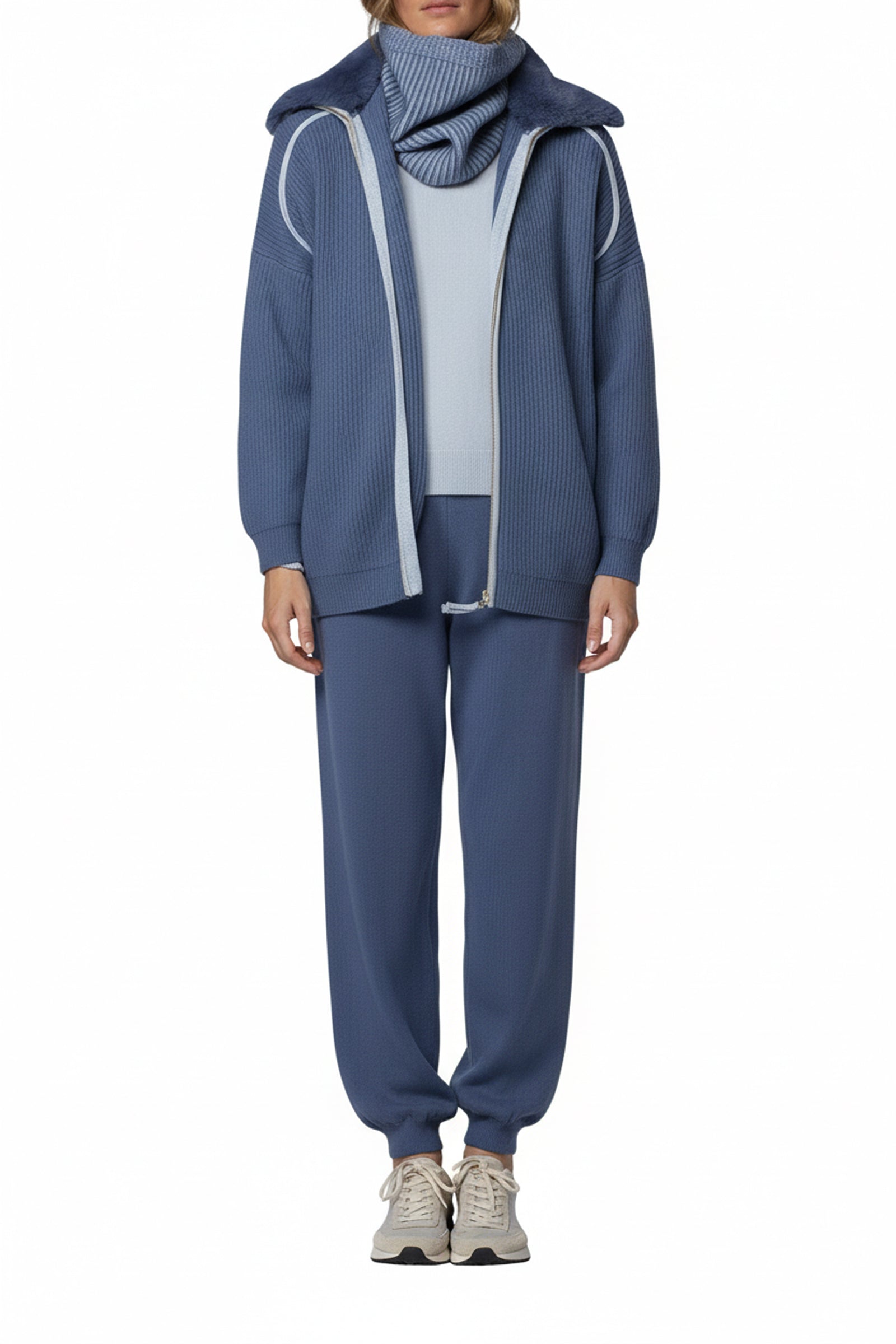 Grana wool and cashmere cardigan with collar - Ocean