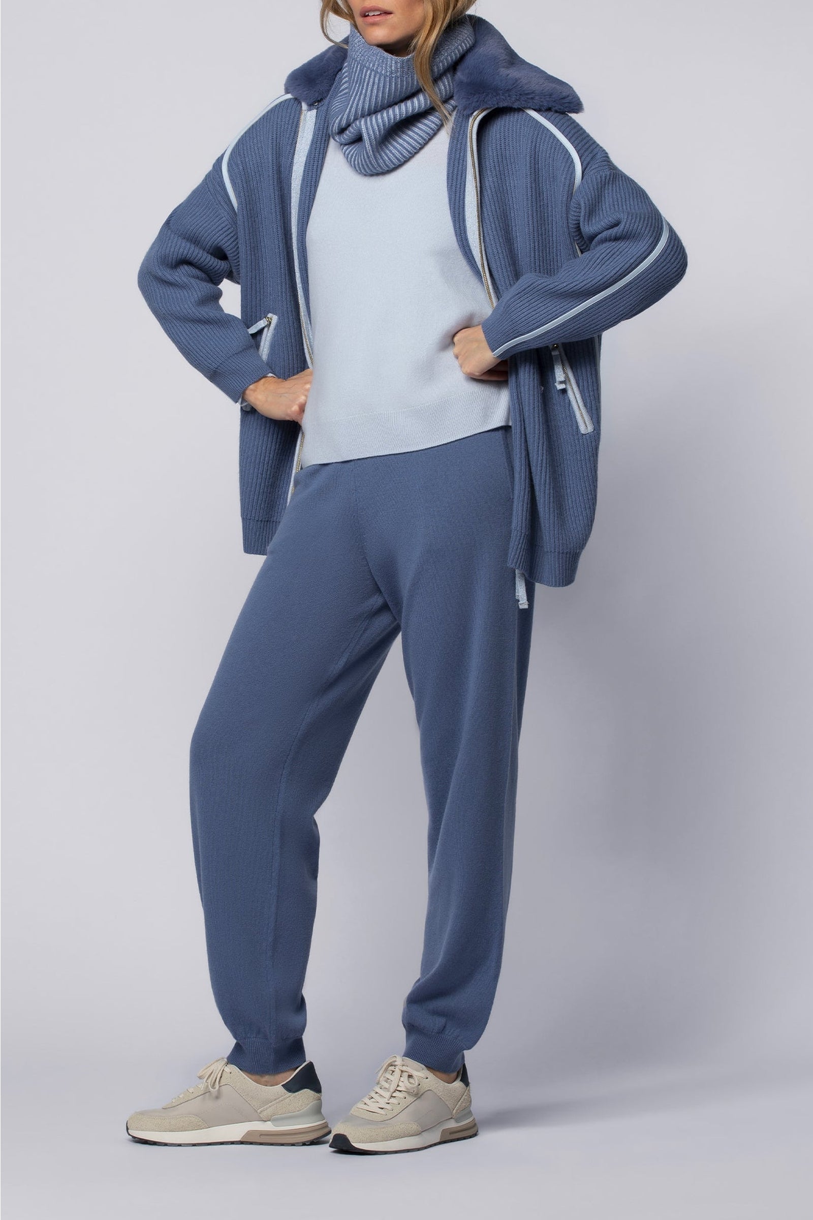 Grana wool and cashmere cardigan with collar - Ocean