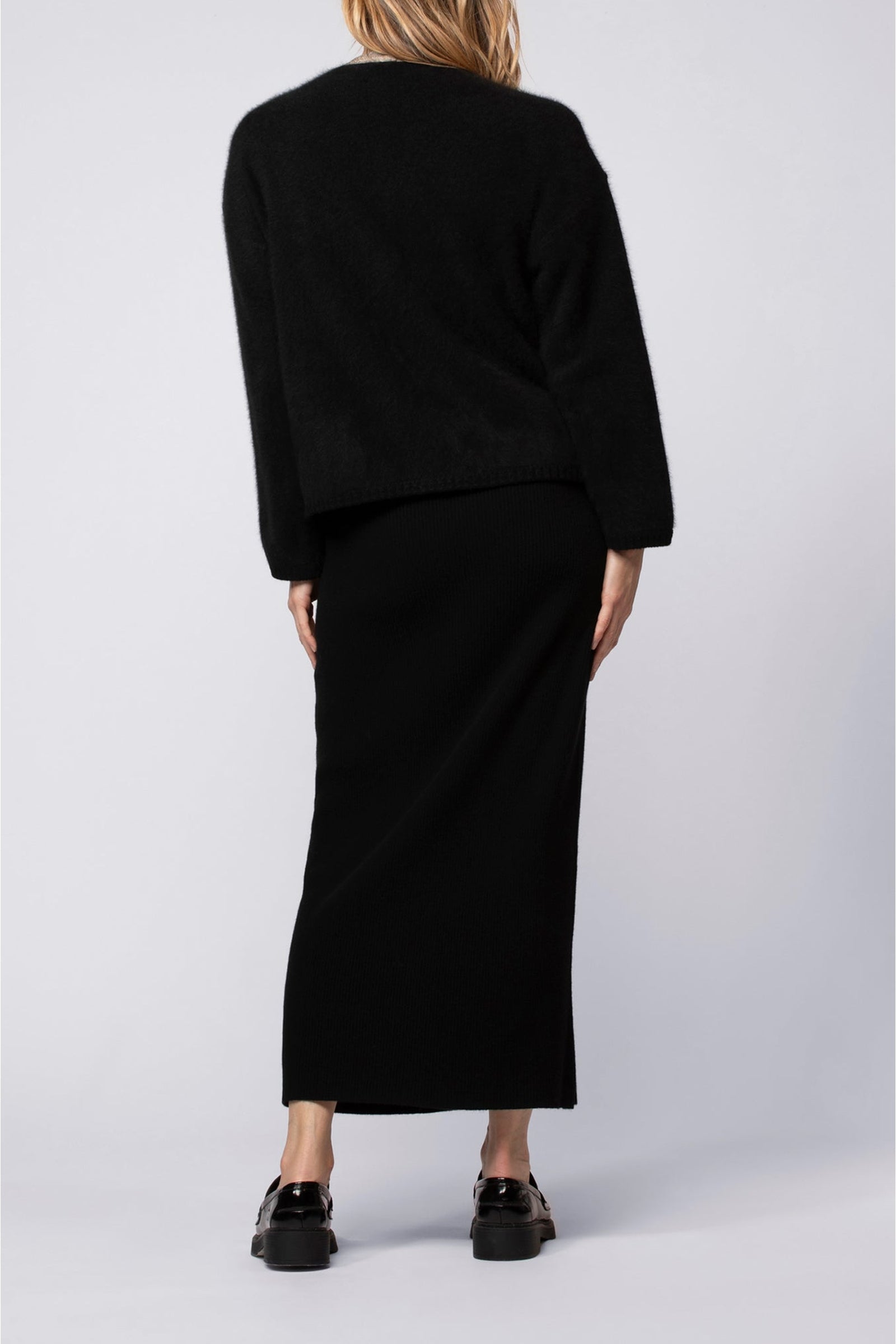 Julie midi skirt in wool and cashmere with rib knit - Black