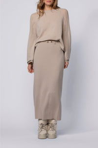 Julie midi skirt in wool and cashmere with rib knit - Taupe