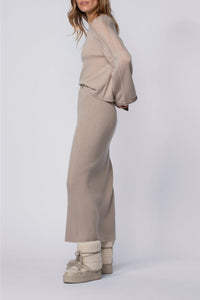 Julie midi skirt in wool and cashmere with rib knit - Taupe