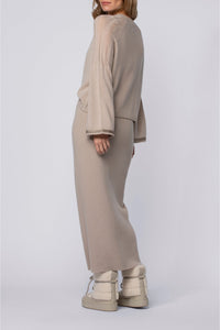 Julie midi skirt in wool and cashmere with rib knit - Taupe