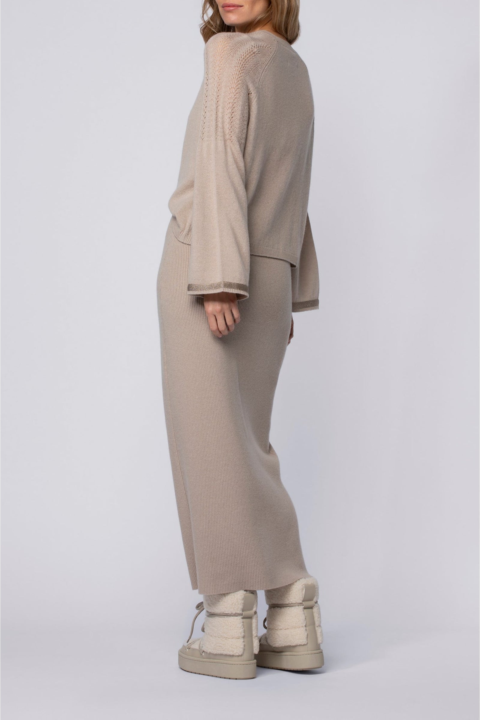 Julie midi skirt in wool and cashmere with rib knit - Taupe