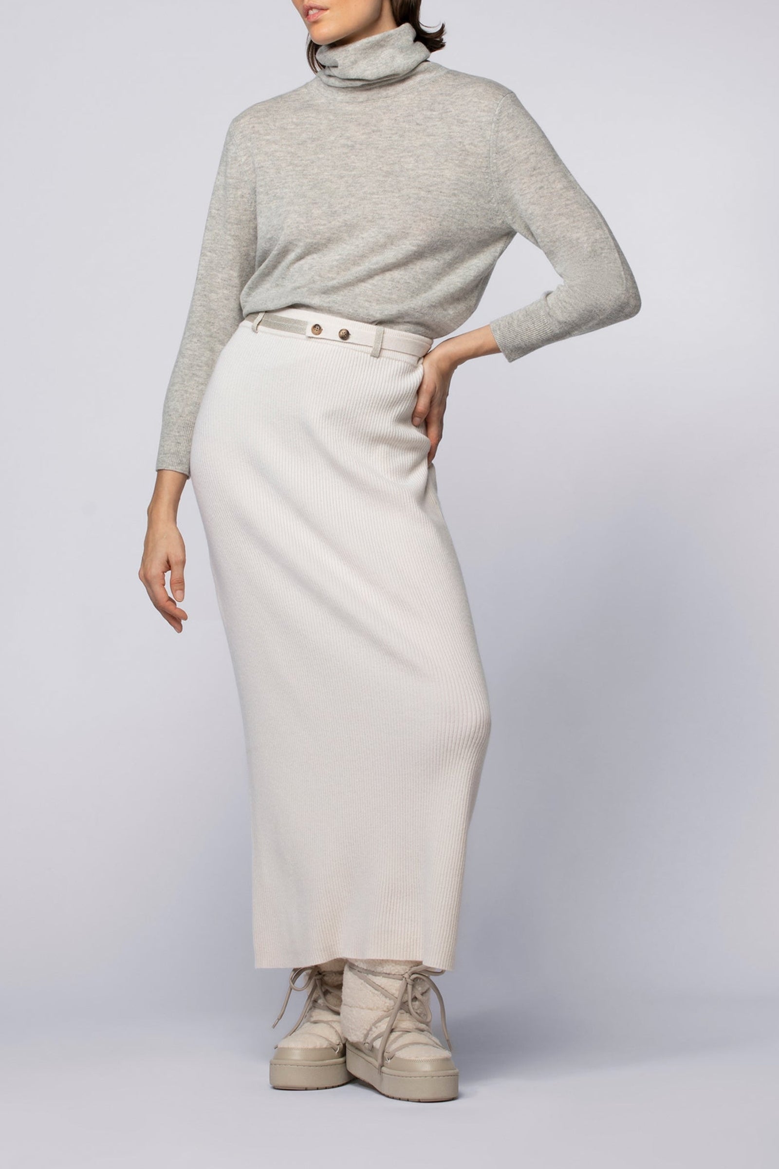 Julie midi skirt in wool and cashmere with rib knit - White