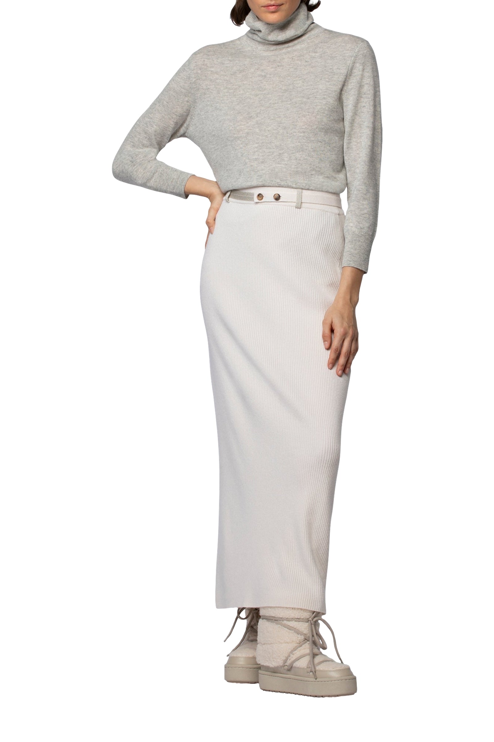 Julie midi skirt in wool and cashmere with rib knit - White