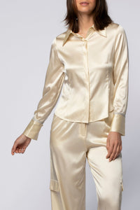 Lavina fitted shirt in stretch silk - Ble