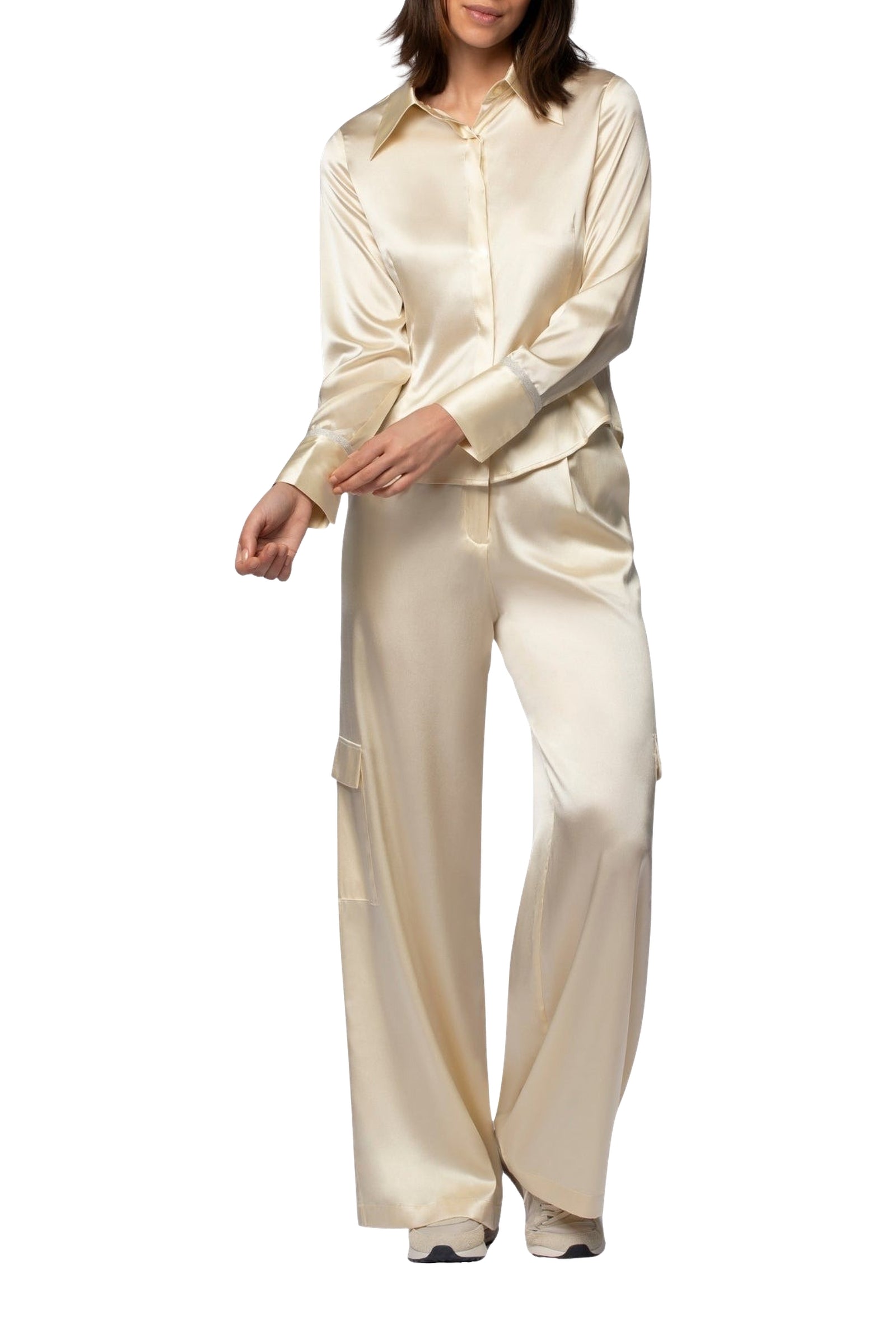 Lavina fitted shirt in stretch silk - Ble