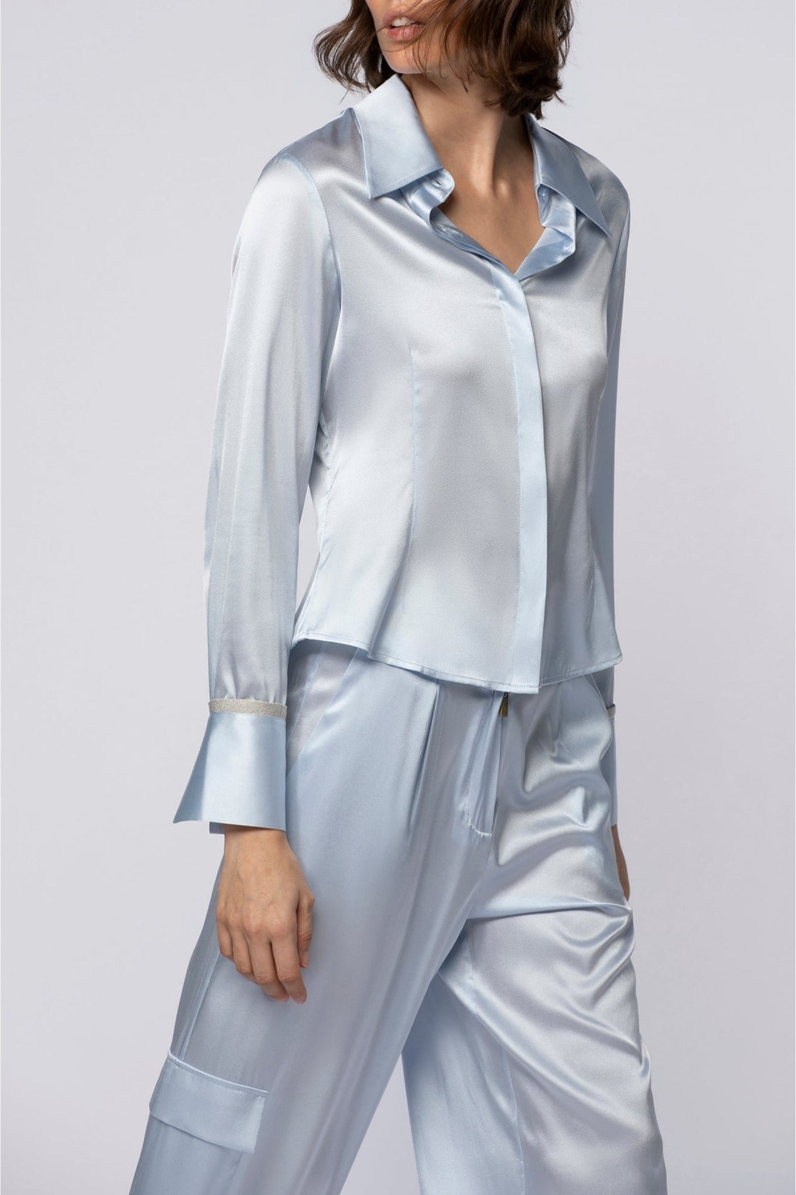 Lavina fitted shirt in stretch silk - Ciel