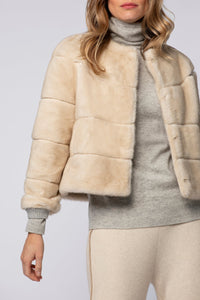 Short Maloa jacket in faux fur - Beige