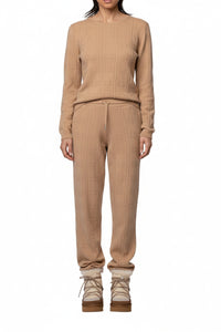 Long-sleeved Paly jumper in creative knitwear - Camel