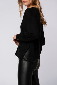 Long-sleeved knitted Panes jumper with rhinestone placket - Black