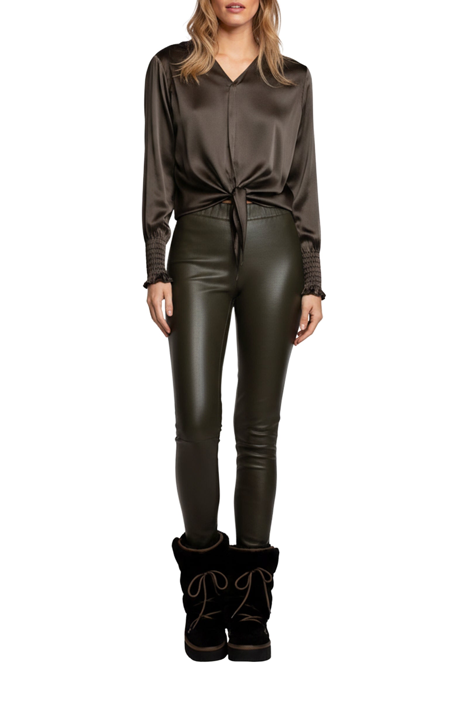 Legging Perle en cuir - Kaki