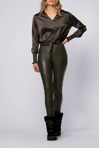 Legging Perle en cuir - Kaki