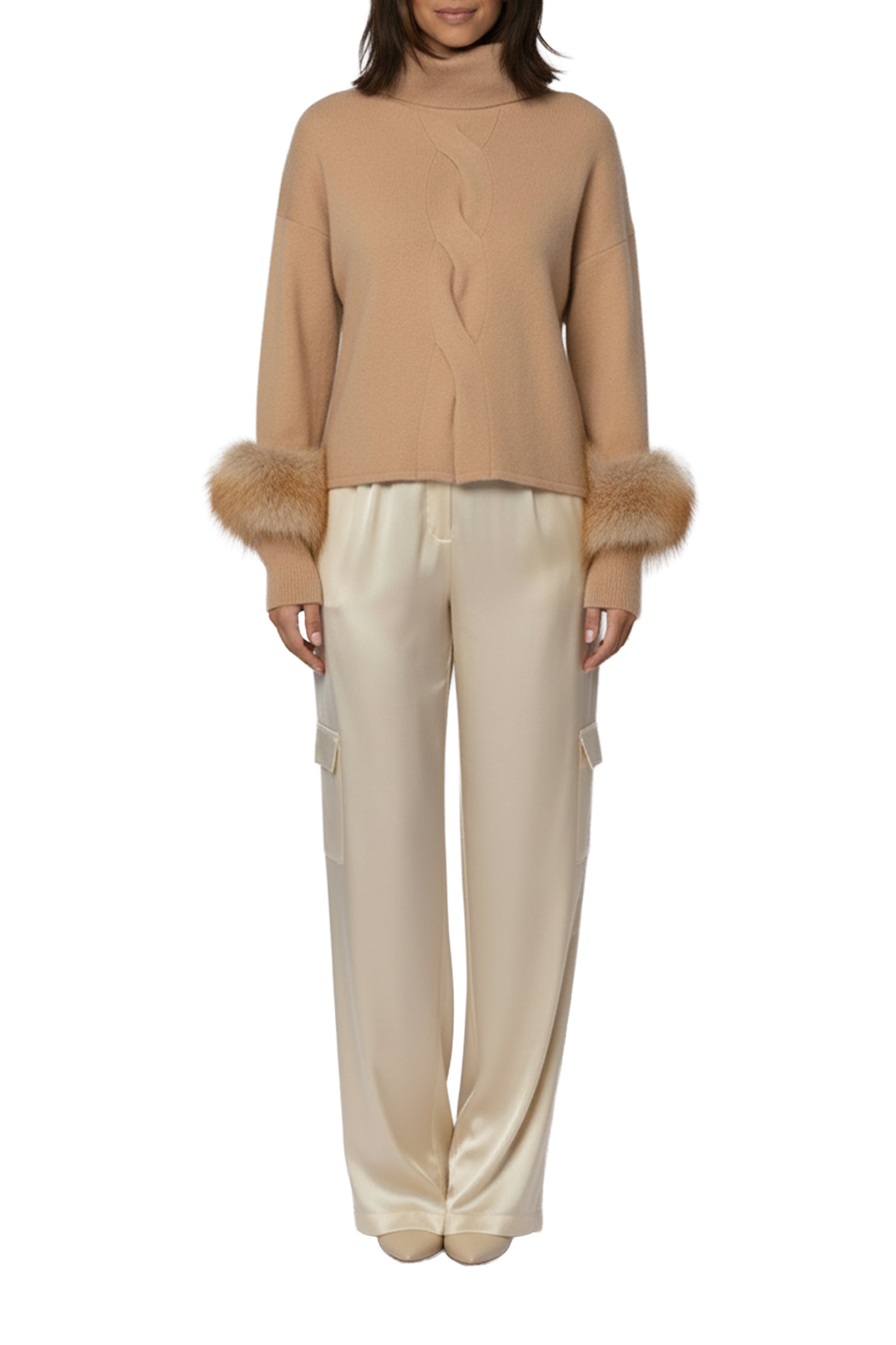 Pull Peyton col roulé en cachemire avec manchons - Camel