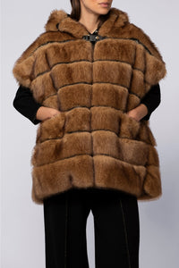 Poncho Pluma à capuche réversible en fausse fourrure - Camel